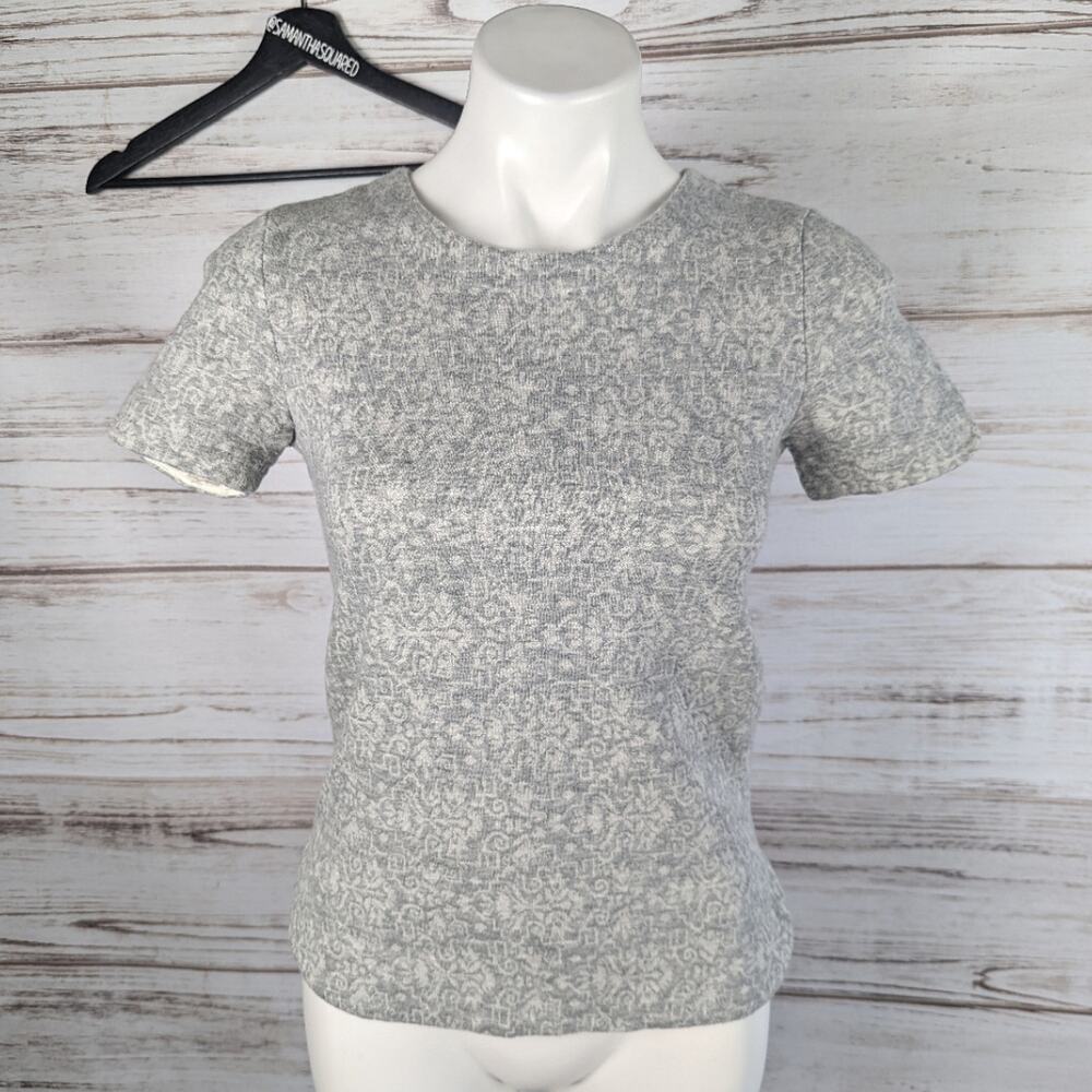 J Crew Gray Jacquard Back Zip Crew Neck Knit Top Sz XXS